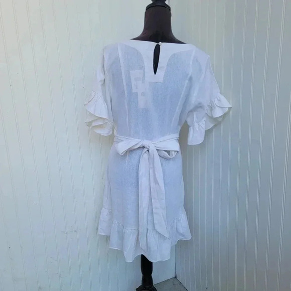 NWT Socialite Ruffle Flare Wrap Tie Linen Blend Dress Women Stylish Ivoy Sz M - Picture 7 of 13
